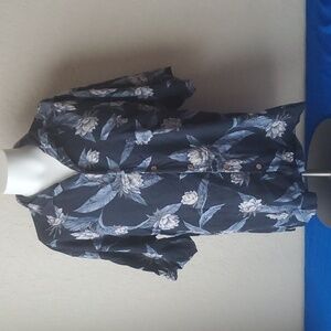 Bermuda Bay Blue Silk Men's XL Floral Short Sleeve Pocket Shirt